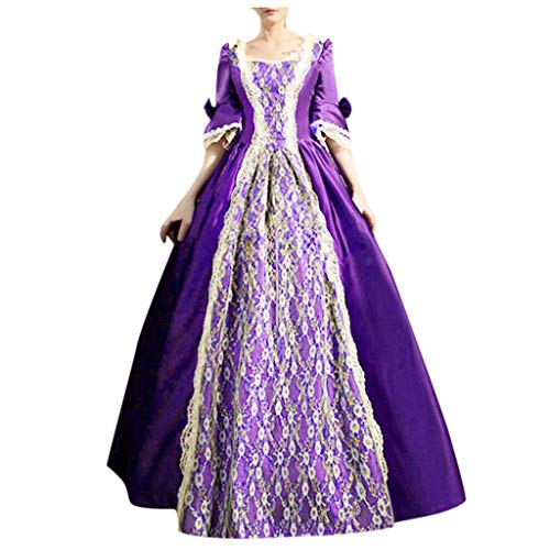 Gefomuofe Damen Ballkleid Mittelalter Kleid Retro Trompetenärmel Schleife Knielang Kostüm Prinzessin Kleider Viktorianisches Kleidung Mittelalter Retro Cosplay Kostüm von Gefomuofe