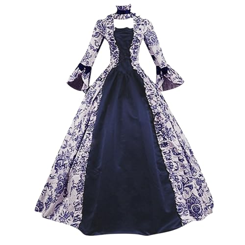 Gefomuofe Damen Gothic Mittelalter Kleid Mittelalter Kleidung Damen Court Rokoko Barock Renaissance Faltenrock Maxikleider Abendkleider Cosplay Retro Prinzessin-Königin-Kleid Partykleid Ballkleid von Gefomuofe