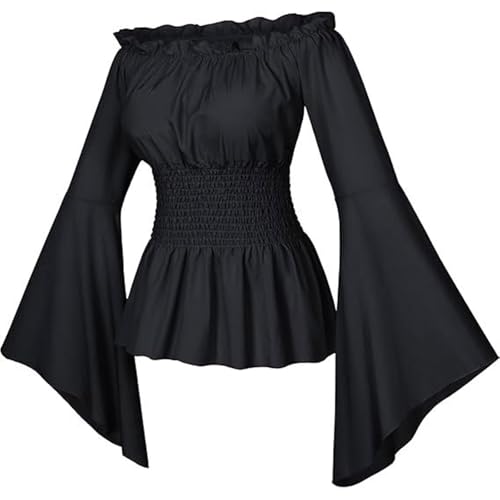 Gefomuofe Piratenkostüm Damen Piratenkleid Off Shoulder Kleid Damen Rüschenkleid Slash Neck Piratenhemd Puffärmeln Skaterkleid Schulterfreies Kleider Kurz A Linien Tunika Swing Piraten Kostüm von Gefomuofe