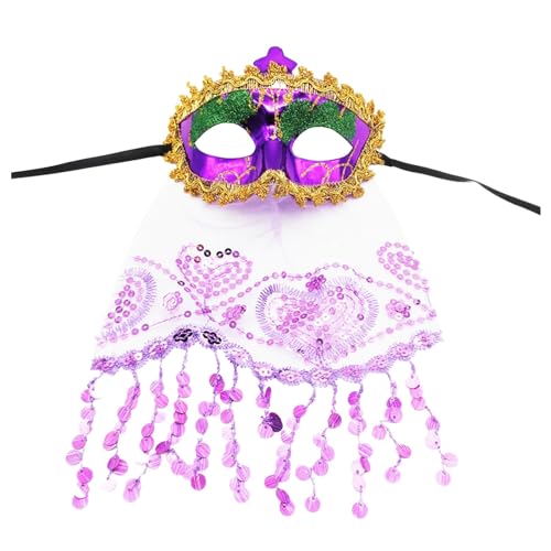 Maske Venezianische Damen Fasching Verkleidung Masquerade Mask Karneval Dekorationen Venezianische Masken Strass Metall Filigrane venezianische Maske Halloween Karneval Schleier Tanz Ball Party von Gefomuofe