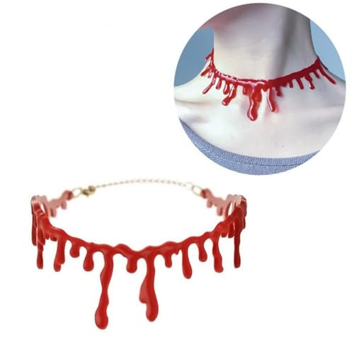 Blutige Halskette Bluttropfende Halskette Schmuck Halsband Party Kostüm Verkleidung Accessoire Karneval Mottoparty für Halloween Dekoration Horror Party Geschenk (2STK) von Gehanico