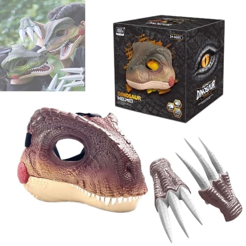 Gehanico Dinosaurier Maske mit beweglichem Kiefer Dino Maske mit Soundeffekten Realistische Dinosaurier Klaue Kopf Gesichtsmaske Halloween Beweglicher Mund Party Cosplay Requisiten (Lila) von Gehanico