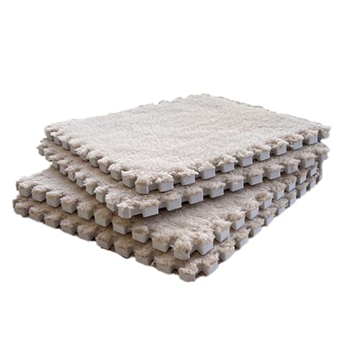 Gehanico Große Ineinandergreifende Plüsch Schaumstoffmatte Schaumstoffmatte Wohnzimmer Schlafzimmer Teppichfliesen Teppichmatte 6 mm 10 Pcs (Beige) von Gehanico