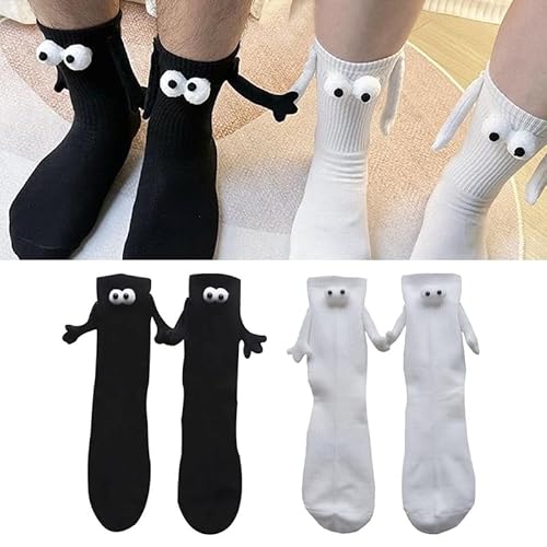 Gehanico Magnetsocken Socken Lustige magnetische Saugnapf 3D Puppe Paar Socken für Frauen Männer Unisex halten Hände (Schwarz+Weiß) von Gehanico