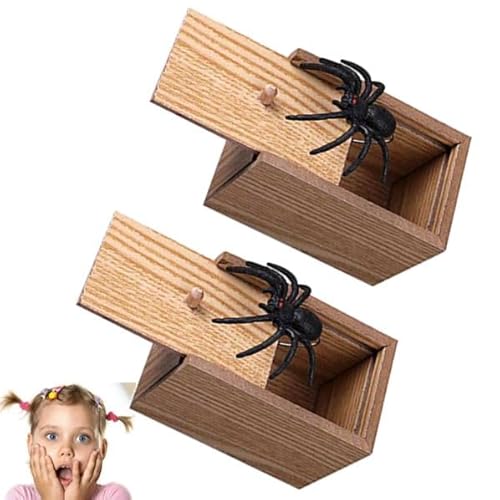 Gehanico Spider In Box Holz Streich Spider Scare Box 2024 Lustige Streich Spinne Schrecken Box für Kinder Erwachsene Party Holz Angst Spinne Schrecken Box (Braun 2pcs) von Gehanico