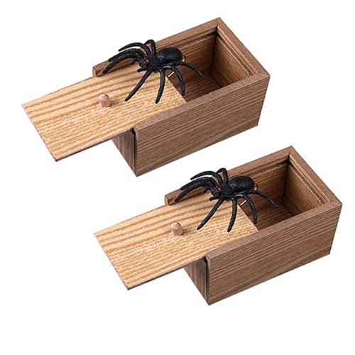 Gehanico Spinne Streich-Box | Holz Prank Spider Scare Box | Streich Spinne Scare Box Spinne Überraschung Streich Holz Angst Box Witz Spielzeug Box für Kinder Erwachsene Party Favors (Braun*2) von Gehanico