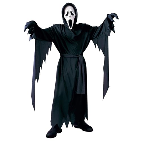 Kinder Halloween Horror Geist Kostüm 2024 Gruseliger Geist Gesichtsmaske Jungen Mädchen Gruseliger Schrei Geist Gesicht Schwarze Robe mit Maske und Handschuhen Kostüm für Halloween Party Dekoration von Gehanico