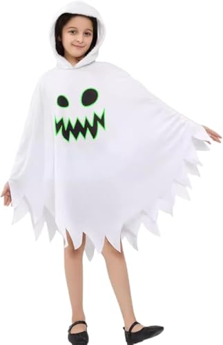 Kinder Halloween Kostüm lustige Geister Weiß Geist Umhang mit Kapuze Gespenst Mantel Cosplay Kostüm für Halloween Karneval Fasching (S) von Gehanico