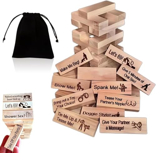 Lust Tower Valentine Tumbling Tower Stacking Wooden Blocks Game Blocks Games for Couples Adults Night Party Game Wooden Date Night Games Valentine Blocks Game (With Storage Bag) von Gehanico