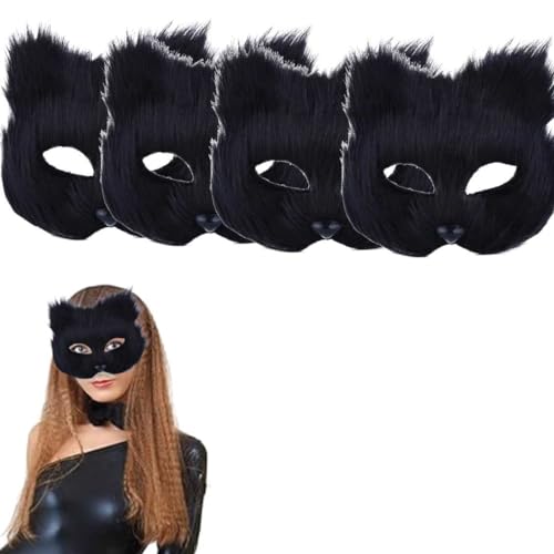 Maske Halloween Fuchs Therian Maske Cosplay Kostüm Halbes Gesicht Tier Pelzigen Party Halloween DIY Maske Katzenmaske Fuchs Cosplay Maske Cosplay Karneval Maskerade (schwarz*4) von Gehanico