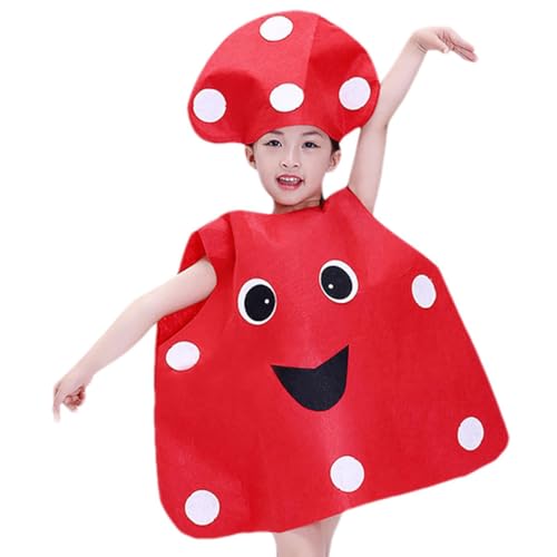 Obstkostüm Kinderkostüm Kostüm Kleid | Cosplay-Kostüme mit Hut Verkleidung für Maskerade Bühnenauftritt Rollenspiel Obst Zeigen Gemüse Unisex Kinder Party (Pilz) von Gehanico