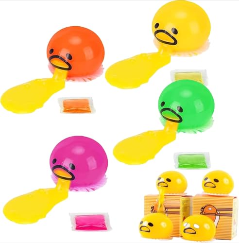 Puking Stress Ball Spielzeug Squeeze Toys Ekelhaftes Eigelb Ball Stressabbau Squeeze Fidget Spielzeug Niedlich Gelb Saugen Erbrechen Faule Eigelb Party Spielzeug für Erwachsene Kinder (4 Stück) von Gehanico