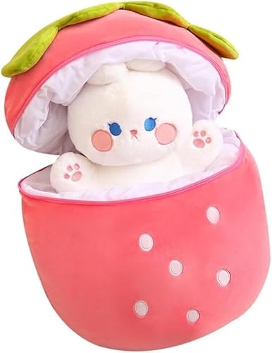 Reversible Plush Toy Pillow Reversible Bunny Stuffed Toy Rabbit Strawberry Doll Cute Rabbit Sofa Pillow Easter Bunny Stuffed Animal Cute Rabbit Plush Gift (1pcs) von Gehanico