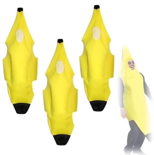 Seasons Bananen-Kostüm 2024, lustiges Obstkostüm für Cosplay, gelbe Bananen-Overall, Erwachsene, Peeling-Bananenanzug für Cosplay, Party, Verkleidung, Halloween-Kostüm (3 Stück) von Gehanico