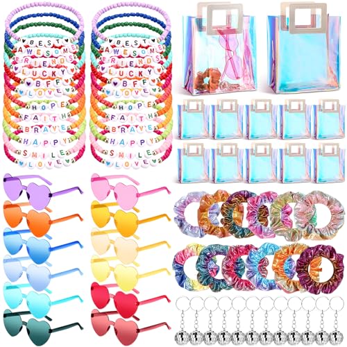 Geiserailie 72 Stück Partygeschenke, Freundschaftsgeschenke, 12-teiliges Set, beinhaltet Perlenarmbänder, Discokugel-Schlüsselanhänger, Herz-Sonnenbrille, Haargummis, Geschenktüten für 1989 von Geiserailie