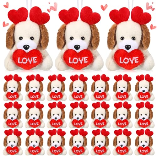 Gejoy 24 Stück Mini Valentine Stofftiere Bulk mit Herz Liebe Kleiner Hund Plüsch Valentinstag Stoffwelpe Geschenk Liebe Mini Hund Puppe für Valentinstag Goodie Bag Filler Austausch Geschenk Party von Gejoy