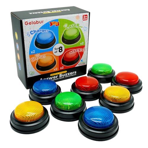 Gelabur 8-Pack Buzzer für Trivia Spiele, Antwort Buzzer für Klassenzimmer, Family Feud Jeopardy Buzzer, Game Buzzer mit Lichtern und Ton für Klassenzimmer, Game Show Buzzer Tasten von Gelabur