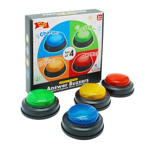 Gelabur Set von 4-Buzzern für Trivia-Spiele, Antwort-Buzzer für Klassenzimmer, Family Feud Jeopardy Buzzer, Game Buzzer mit Lichtern und Ton für Klassenzimmer, Game Show Buzzer Tasten von Gelabur