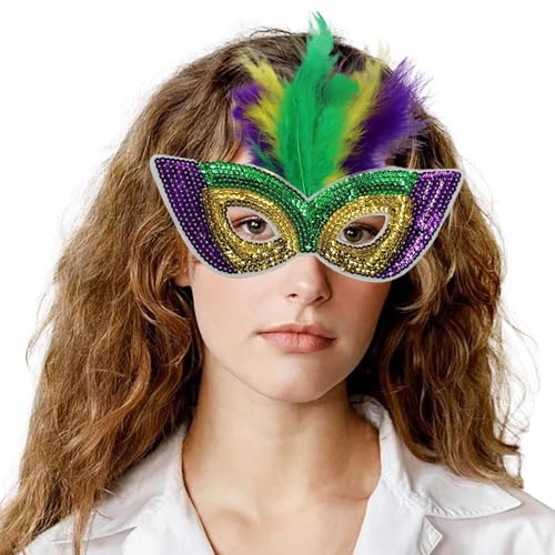 Gelb&Schwarz Carnival Half Faced Makeup Performance Golden Purple Green Sequenant Makeup Maskerade Performance Halloween Mask Scary (GD2#3, One Size) von Gelb&Schwarz