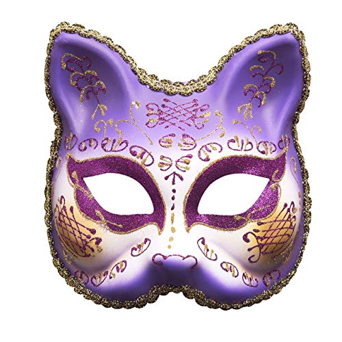 Gelb&Schwarz Halloween Spitze Maske Kariert Maskerade Party Musical Vintage Herren MaskMe Mardi Katze Masken (Lila, Einheitsgröße) von Gelb&Schwarz