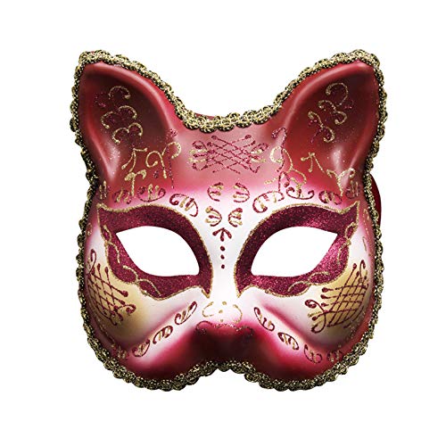 Gelb&Schwarz Halloween Spitze Maske Kariert Maskerade Party Musical Vintage Herren MaskMe Mardi Katze Masken (Rot, Einheitsgröße) von Gelb&Schwarz