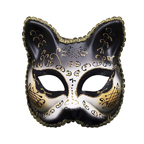 Gelb&Schwarz Halloween Spitze Maske Kariert Maskerade Party Musical Vintage Herren MaskMe Mardi Katze Masken (Schwarz, Einheitsgröße) von Gelb&Schwarz