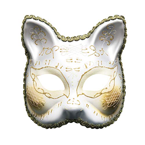 Gelb&Schwarz Halloween Spitze Maske Kariert Maskerade Party Musical Vintage Herren MaskMe Mardi Katze Masken (Weiß, Einheitsgröße) von Gelb&Schwarz