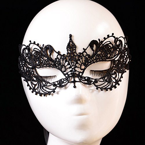 Gelb&Schwarz Lady Black Lace Floral Eye Mask Maskerade Fancy Party Dress Funny Mask (Black-D, One Size) von Gelb&Schwarz