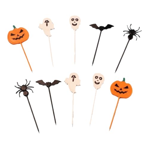 Halloween-Plektren, nützliche Kucheneinsätze, Party-Cupcake-Aufsätze, Party-Kucheneinsätze, Halloween-Kürbis-Cupcake-Picks, Zahnstocher für Lebensmittel, Kuchen-Requisiten, Kunststoffperlenschnur, von Gelb&Schwarz