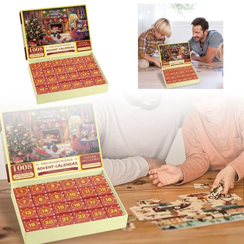 Sand Watch 30 Min Adventskalender Weihnachtspuzzle Dxles 1008 Teile Puzzles Puzzles für Erwachsene und Kinder Heimdekoration Weihnachtspuzzles ! Jungen Adventskalender 2024 (Rot, 28 cm) von Gelb&Schwarz