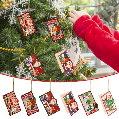 Weihnachten Grußkarten Set Weihnachten Glückwunschkarte Weihnachtsbaum Wunschkarte Grußkarte Kleiner Anhänger 12 Stück Frauen Halskette (Rot, Einheitsgröße) von Gelb&Schwarz