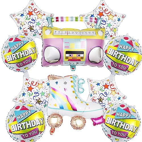 Disco Party Dekorationen,10 PCS 90er Jahre 80er Disco Retro Thema Helium Ballons,Mehrfarbige Roller Skate Radio Star Folie Ballons Für Disco 90er 80er Jahre Hip Hop Thema Geburtstag Jubiläum Party von Geluode