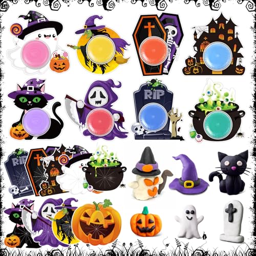 Gemscream 36 Sets Halloween-Karten mit Ton-Handwerk, Halloween-Partygeschenke, Hexe, Kürbis, Grußkarten, Halloween, DIY Handwerk für Klassenzimmer, Belohnungen, Halloween, Süßes oder Saures, von Gemscream