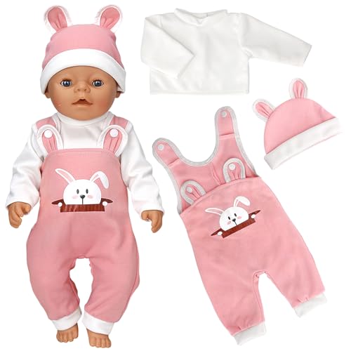 Gemtte Kleidung Bekleidung Outfits für Baby Puppen, New Baby Born Puppenkleidung, Puppenkleider mit Hut Langarm Hose, Puppenkleidung 38 - 43 cm für Baby, Geschenke für Mädchen (Jumpsuit - Kaninchen) von Gemtte