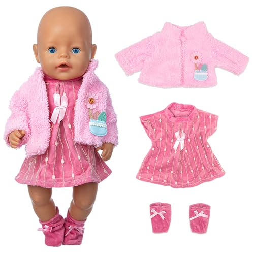 Gemtte Kleidung Bekleidung Outfits für Baby Puppen, Puppenkleidung 38-43 cm, New Baby Puppenkleidung, 3 Teilig Puppenkleider mit Mantel Socke, Geschenke für Mädchen von Gemtte