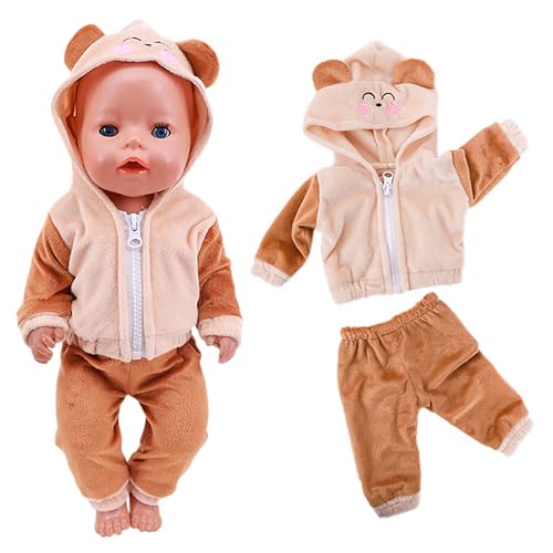 Gemtte Kleidung Bekleidung Outfits für Baby Puppen, Puppenkleidung 43 cm, New Baby Born Puppenkleidung, 2 Teilig Puppenkleider mit Jacke Hose (Braun) von Gemtte