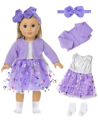 Gemtte Puppenkleidung für Baby Puppen, Baby Kleidung 36cm-43cm, New Baby Puppenkleidung, 4 Stück mit Mantel Socke, Schleife Gazerock Schmetterlingsschleife Stirnband, Geschenke für Mädchen (Violett) Gemtte Puppenkleidung für Baby Puppen, Baby Kleidung 36cm-43cm, New Baby Puppenkleidung, 4 Stück mit Mantel Socke, Schleife Gazerock Schmetterlingsschleife Stirnband, Geschenke für Mädchen (Violett) von Gemtte