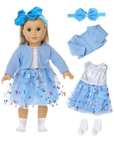 Gemtte Puppenkleidung für Baby Puppen, Baby Kleidung 36cm-43cm, New Baby Puppenkleidung, 4 Stück mit Mantel Socke, Schleife Gazerock Schmetterlingsschleife Stirnband, Geschenke für Mädchen, Blau Gemtte Puppenkleidung für Baby Puppen, Baby Kleidung 36cm-43cm, New Baby Puppenkleidung, 4 Stück mit Mantel Socke, Schleife Gazerock Schmetterlingsschleife Stirnband, Geschenke für Mädchen, Blau von Gemtte