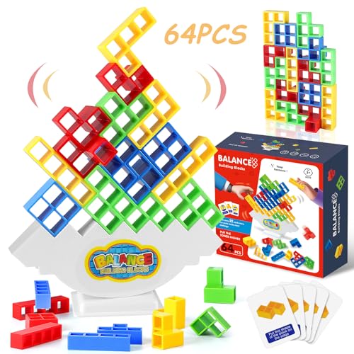 Gemtte Tetra Tower Spiel Erwachsene, 64 Stück Tetris Balance Spiel Team Tower Game, Creative Stapelspiel Stack Attack Wackelturm Stapelturm für Mädchen Junge Geschenk Kinder von Gemtte