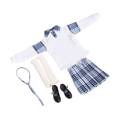1/6 mädchen Uniform Rock Set Hemd Rock Schuhe Puppe Kleidung Voller Anzug für 12 Zoll Action Figur, BLAU von Generic