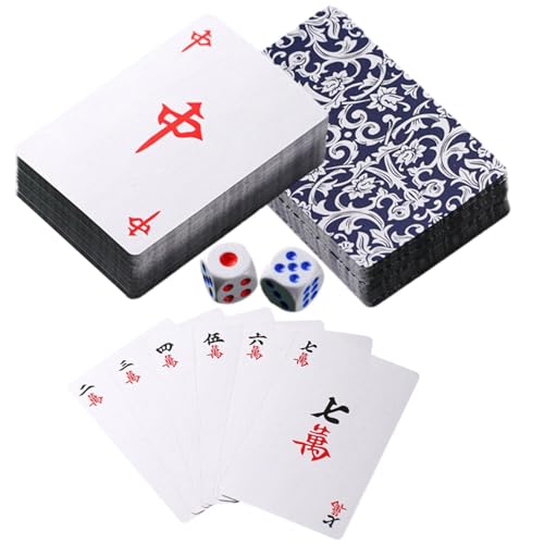 1 Set Mahjong Solitaire – Mahjong-Spielset, Pit Card spielen | Traditionelles chinesisches Brettspiel mit Würfeln, geräuschloses Tischspiel für Zuhause, Reisen, Camping, tragbare Spielkarten zur Unter von Generic