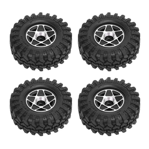 1.0 RC Wheels Felgen, Weiche Gummi-Crawler-Reifen aus Aluminiumlegierung, 5-Stern-Nabe, für AXIAL 1/24 RC Crawler, Leichte Upgrade-Teile (Black) von SPYMINNPOO