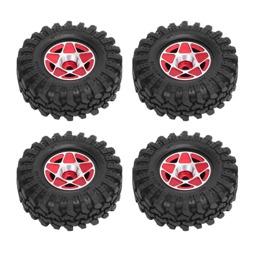 1.0 RC Wheels Felgen, Weiche Gummi-Crawler-Reifen aus Aluminiumlegierung, 5-Stern-Nabe, für AXIAL 1/24 RC Crawler, Leichte Upgrade-Teile (Rot) von SPYMINNPOO