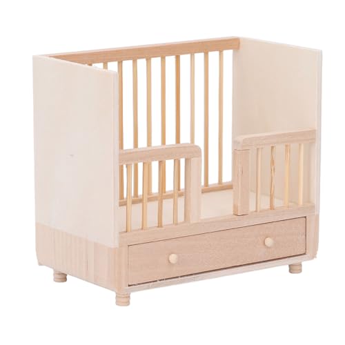 1:12 Babypuppenbett, Holzpuppenbett, Miniaturpuppenhausmöbelbett, Simuliertes Kinderbett für Schlafzimmerdekoration, Kinderspielzeug von Generic