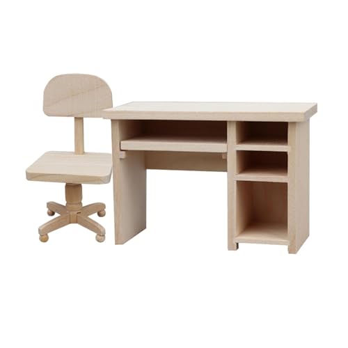 1:12 Miniatur Büroschreibtisch Und Stuhl Set, Puppenhausmöbel, Modellspielzeug, Holz von Generic