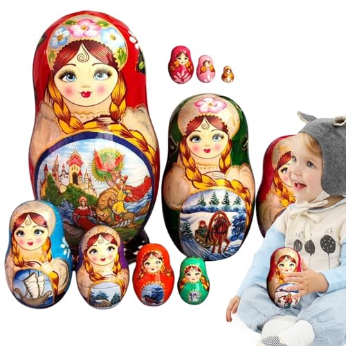 10 Stück Stapelbare Puppen, Russische Holzspielzeug Nistpuppen,pädagogisches Spielzeug, Russisches Spielzeug, Nesting-Puppen, Russisches Stapelpuppenspielzeug, Stapelspielzeug, Lernspielzeug, Handgefe von Generic