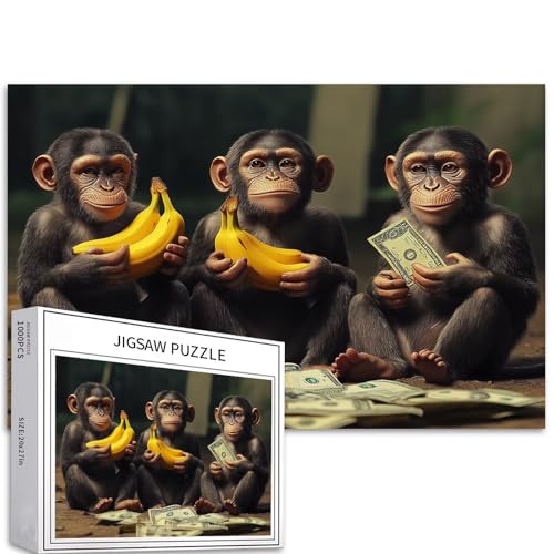 1000 Teile Affe hält Banane und Geld, Puzzle für Erwachsene, Simian-Puzzle, bunte DIY-Puzzles für Heimdekoration, Geschenke, Familienpuzzle, perfekt für Spieleabende, 68 x 50 cm von Generic