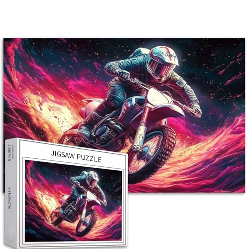 1000 Teile Astronauten Reiten Motocross Fahrrad Puzzle für Erwachsene Sportbike Puzzles Herausfordernde Familienaktivitätsspiele Bunte DIY Handarbeit Puzzle für Heimdekoration Geschenke 68,6 x 50,8 cm von Generic