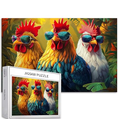 1000 Teile Drei süße Küken mit Sonnenbrille Puzzle für Erwachsene Hühner Puzzles bunte DIY-Puzzles für Heimdekoration, Geschenke, Familienpuzzle, perfekt für Spieleabende, 68,6 x 50,8 cm von Generic