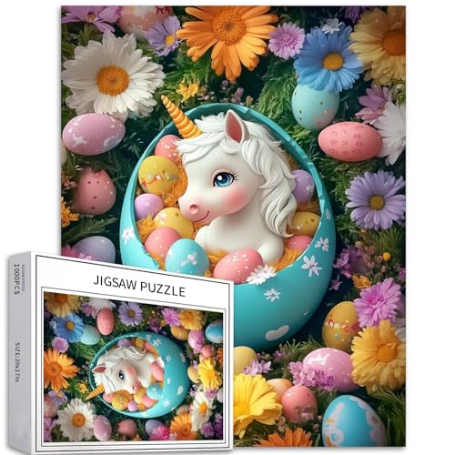 1000 Teile Einhorn im Ei Puzzle für Erwachsene Frohe Ostern Puzzles Tiere Puzzle herausfordernde Familienaktivitätsspiele Buntes DIY Handwerk Puzzle für Heimdekoration Geschenke 68,8 x 50,8 cm von Generic